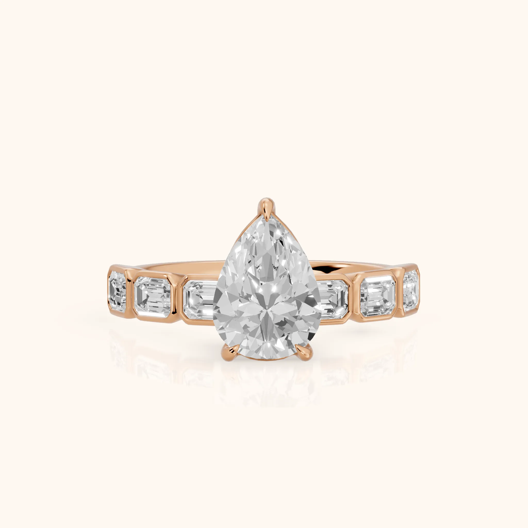Carol Half Bezel Pear Diamond Engagement Ring in Rose Gold — view 1