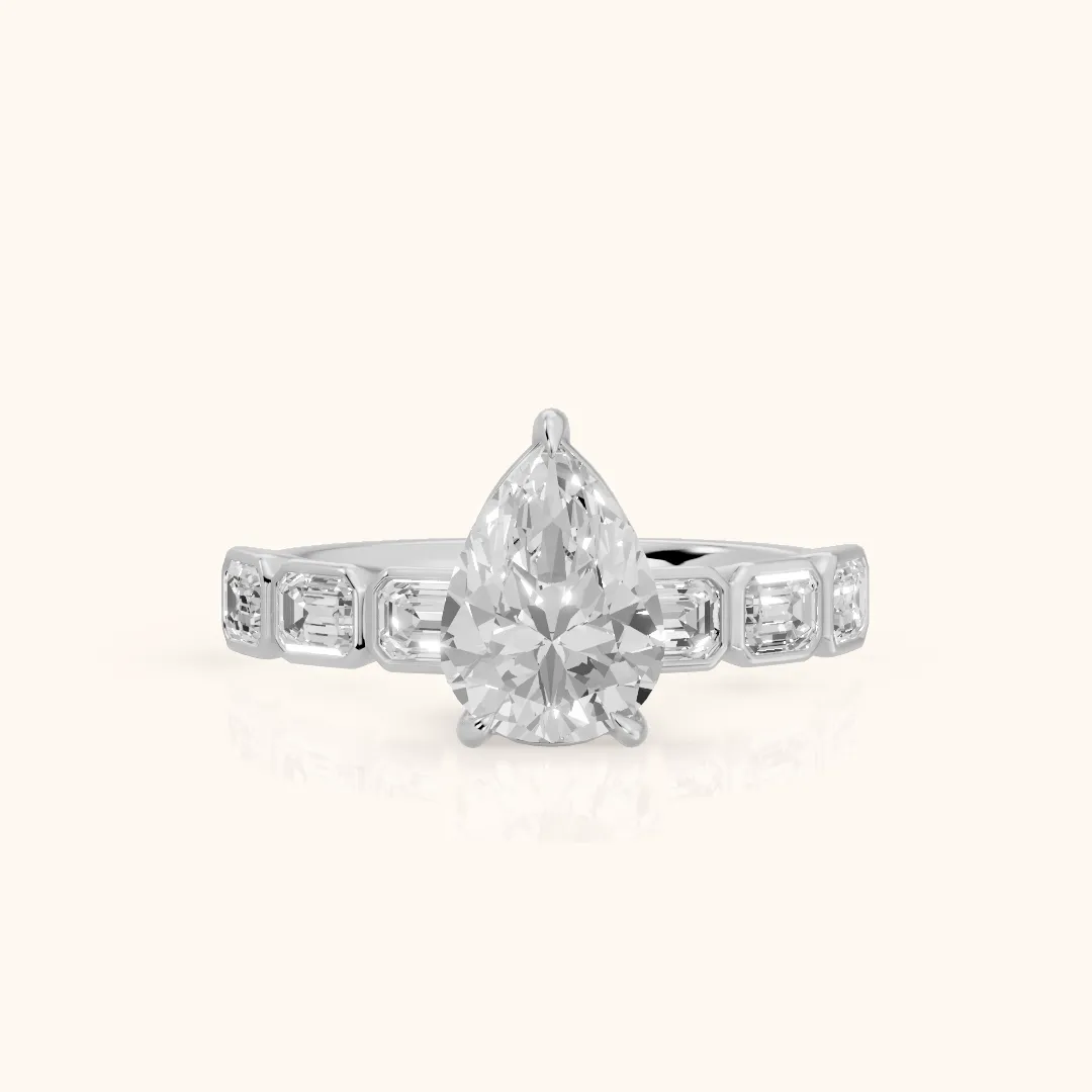 Carol Half Bezel Pear Diamond Engagement Ring in Silver — view 2