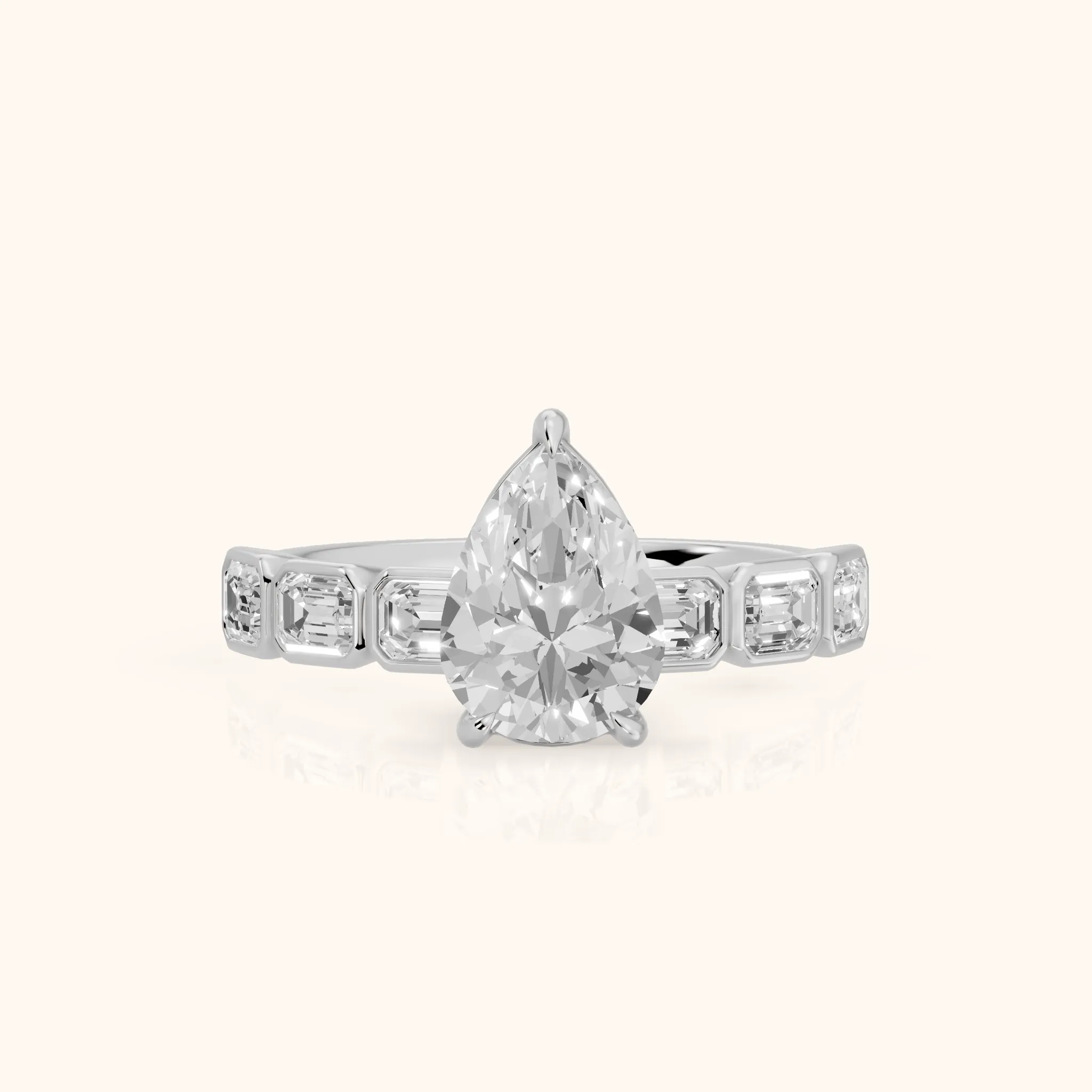 Carol Half Bezel Pear Diamond Engagement Ring in Silver — view 1