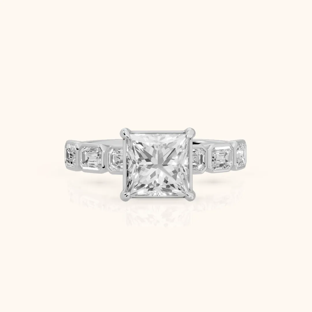 Carol Half Bezel Princess Diamond Engagement Ring in Silver — view 2