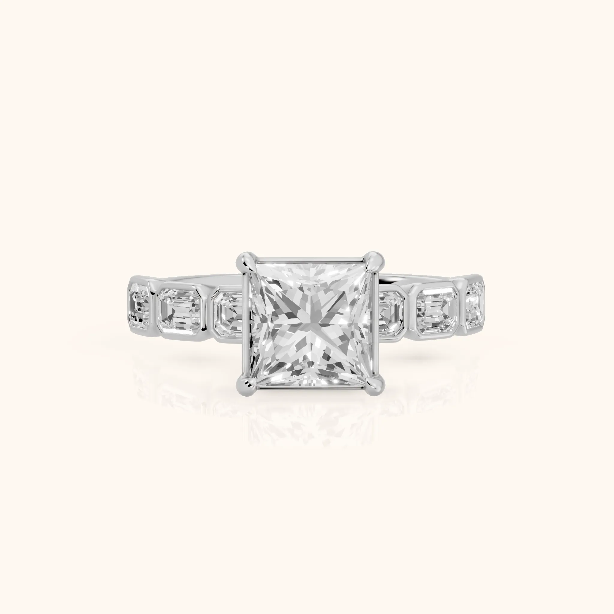 Carol Half Bezel Princess Diamond Engagement Ring in Silver — view 1