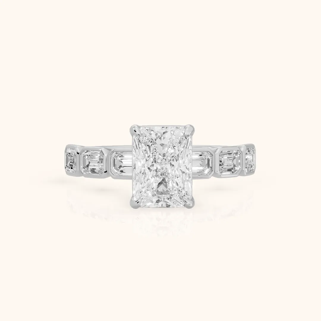 Carol Half Bezel Radiant Diamond Engagement Ring in White Gold — view 2