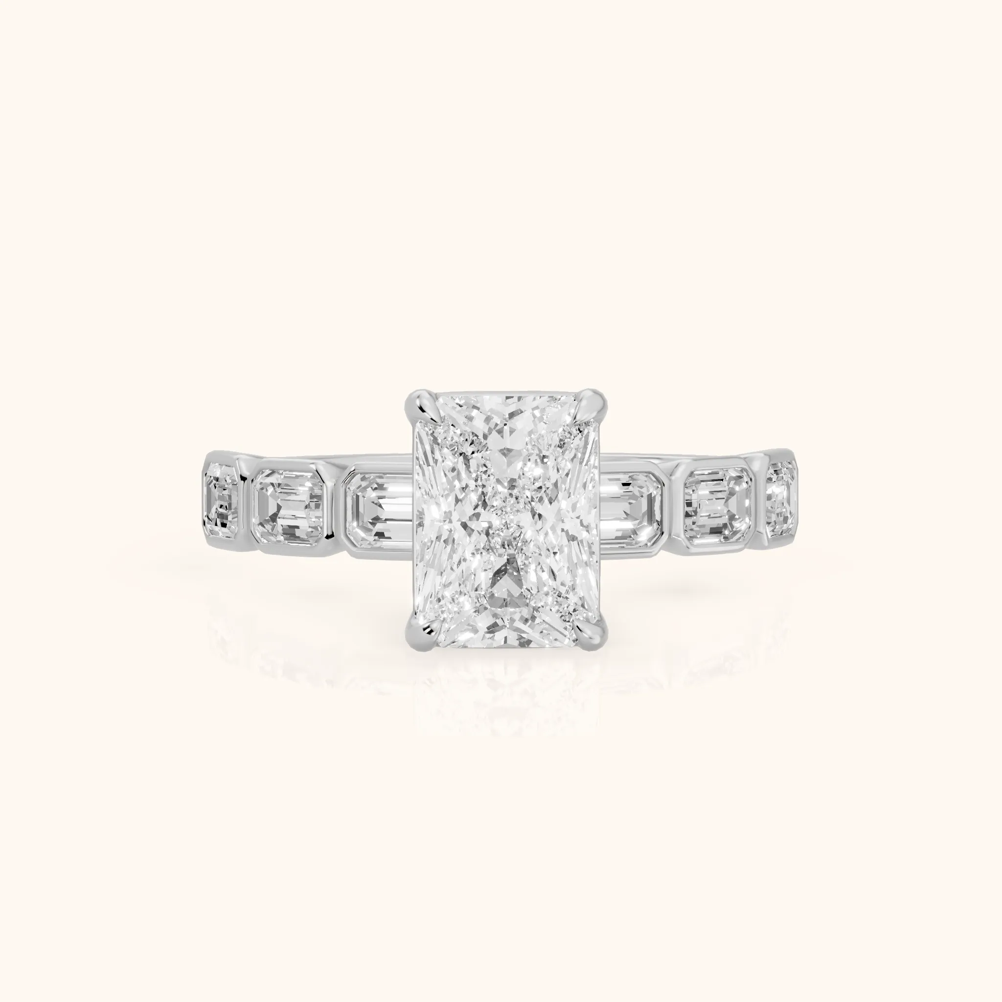 Carol Half Bezel Radiant Diamond Engagement Ring in White Gold — view 1
