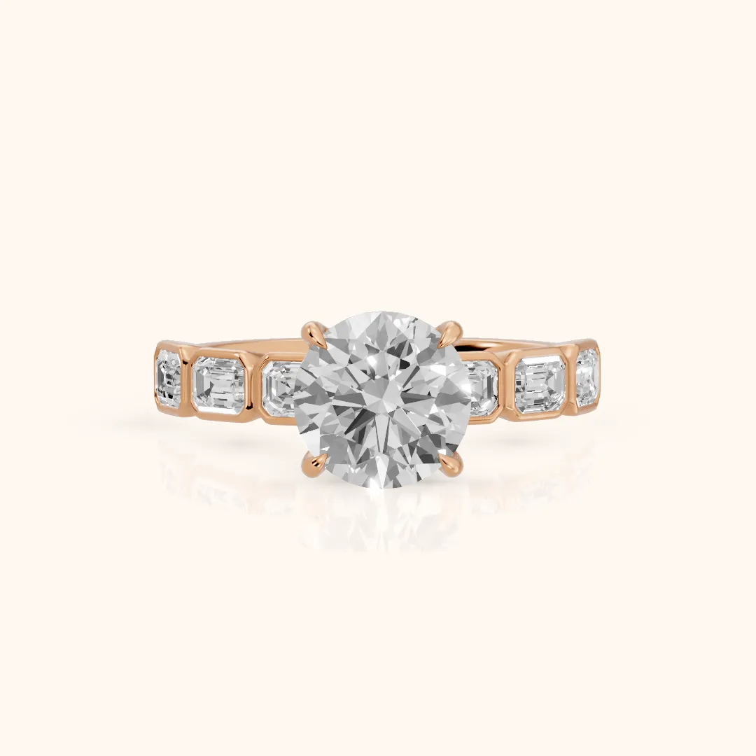 Carol Half Bezel Round Diamond Engagement Ring in Rose Gold — view 2