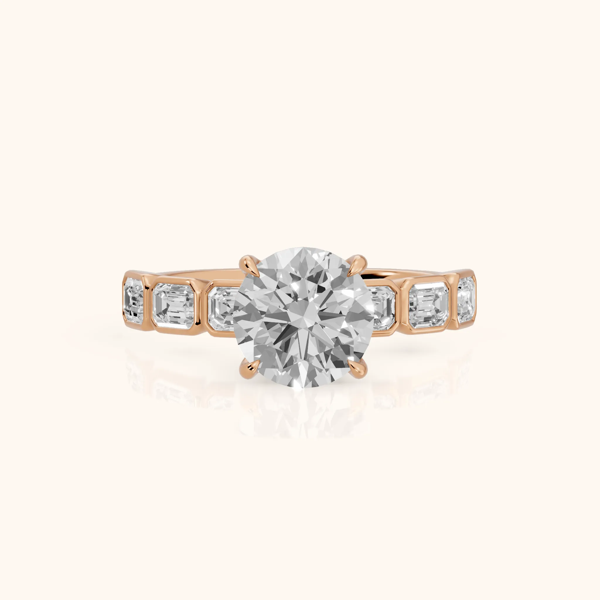 Carol Half Bezel Round Diamond Engagement Ring in Rose Gold — view 1