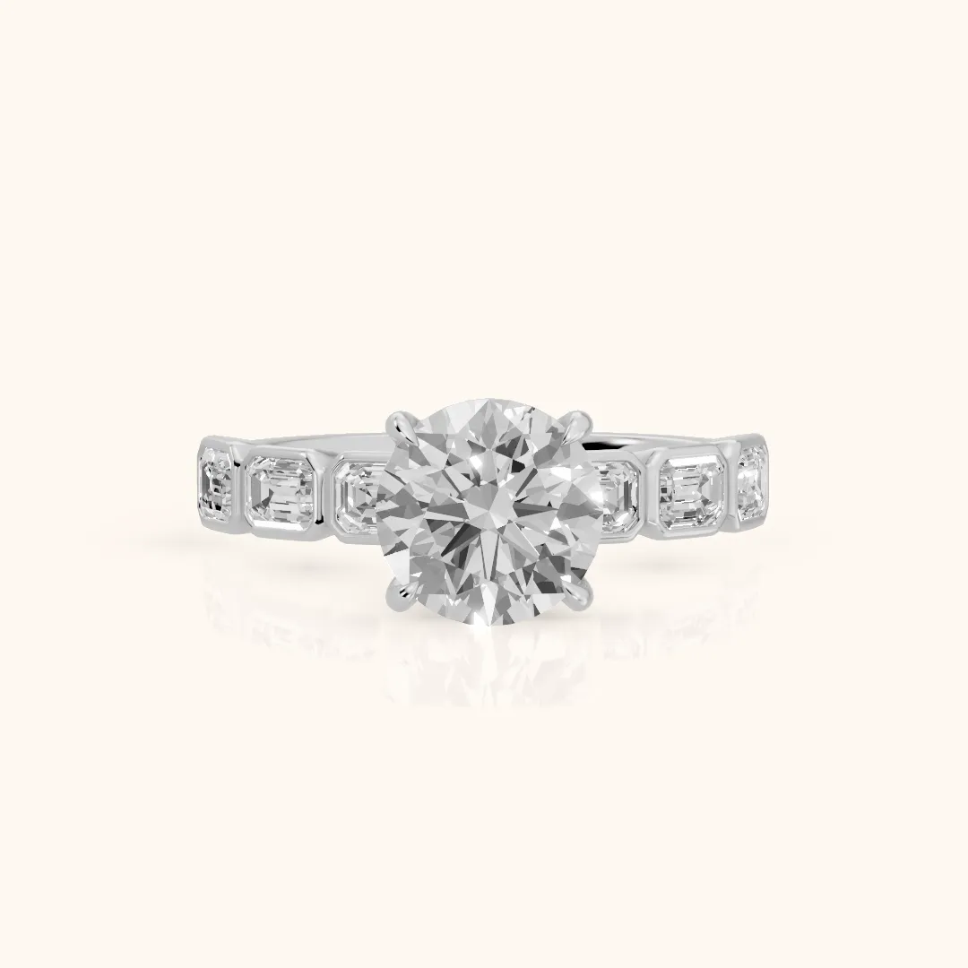 Carol Half Bezel Round Diamond Engagement Ring in Silver — view 2