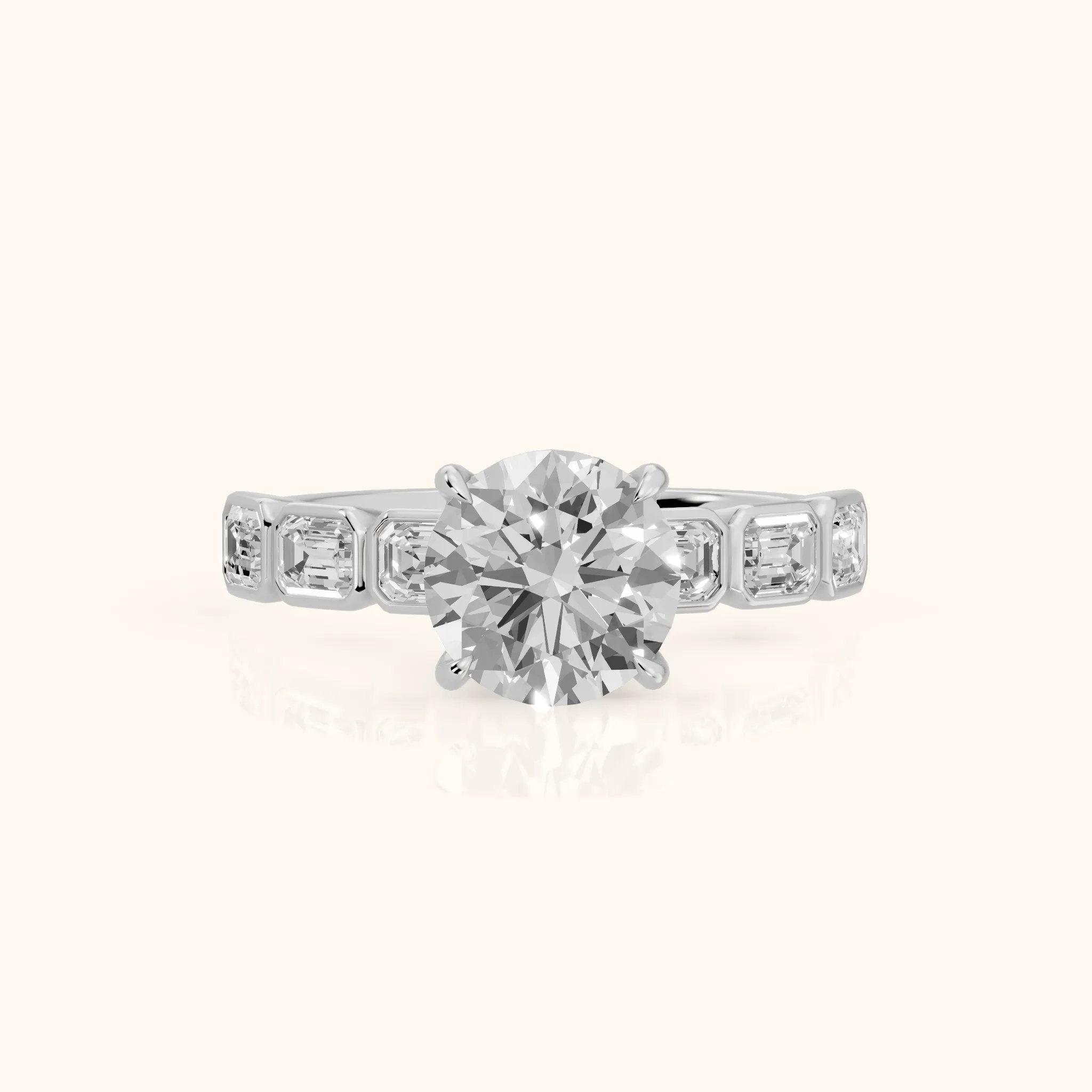 Carol Half Bezel Round Diamond Engagement Ring in Silver — view 1