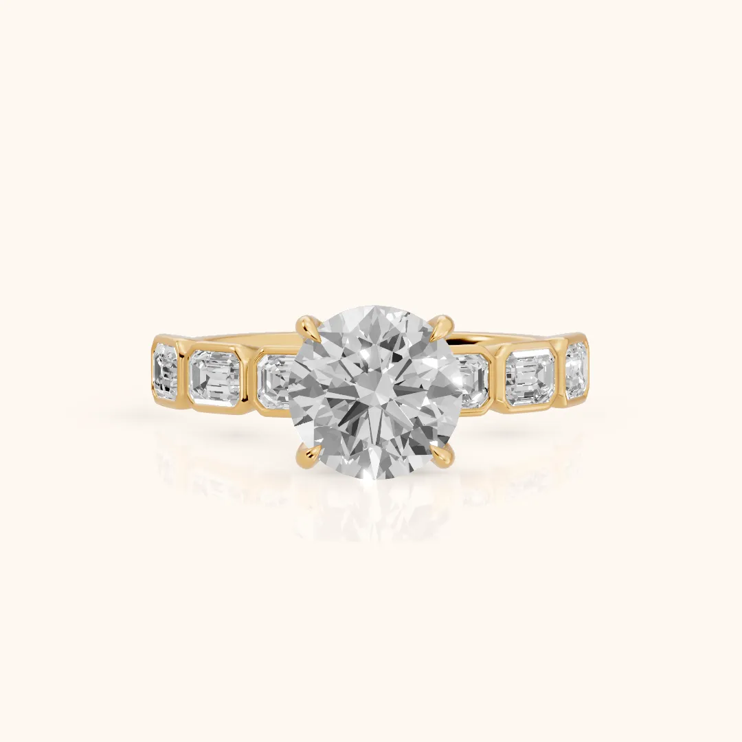 Carol Half Bezel Round Diamond Engagement Ring in Yellow Gold — view 2