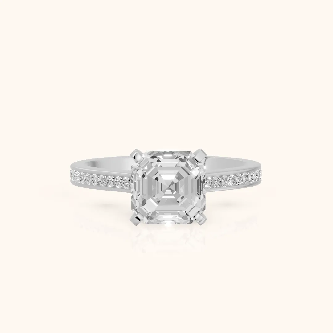 Carrie Cathedral Channel Set Asscher Diamond Engagement Ring in Silver — view 2