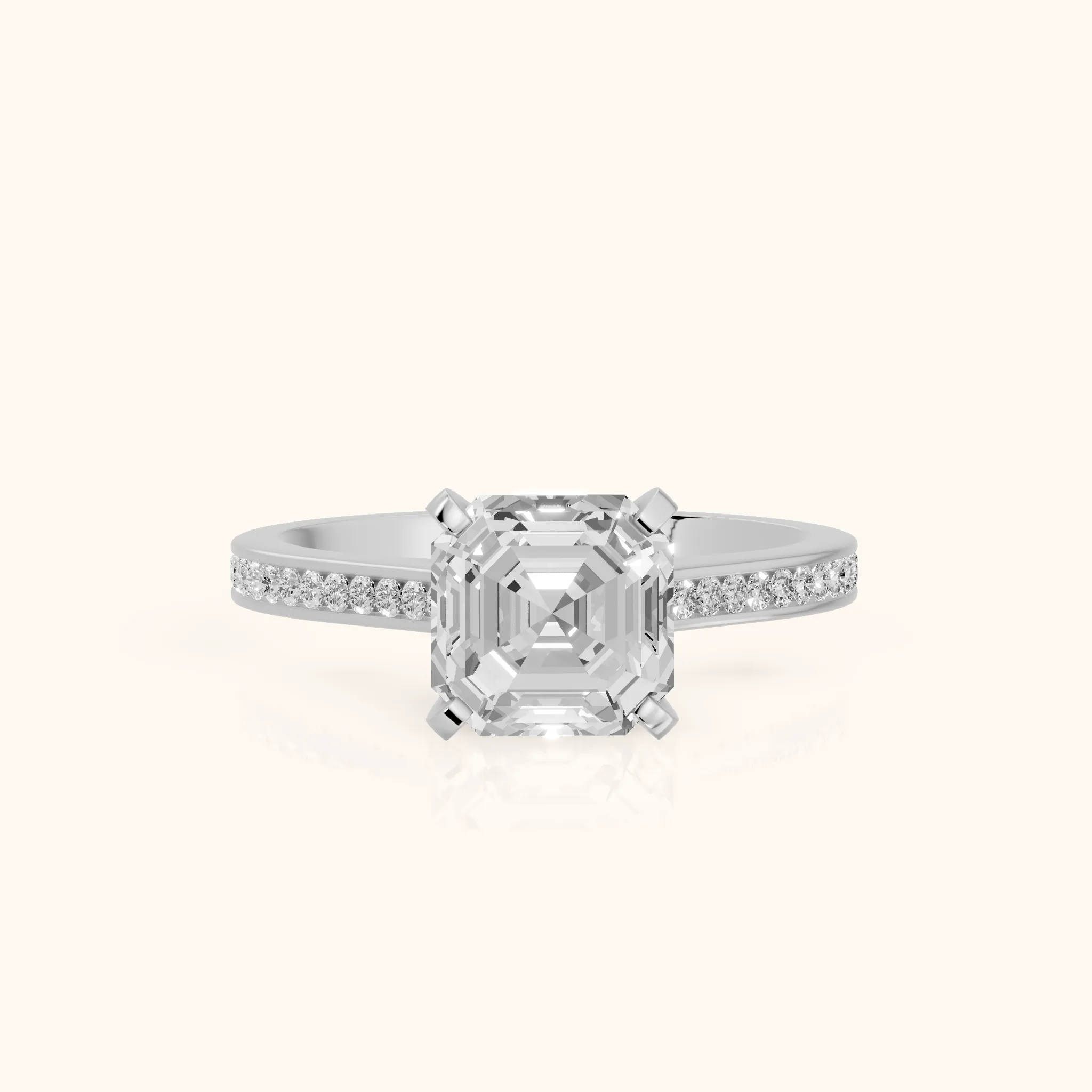 Carrie Cathedral Channel Set Asscher Diamond Engagement Ring in Silver — view 1