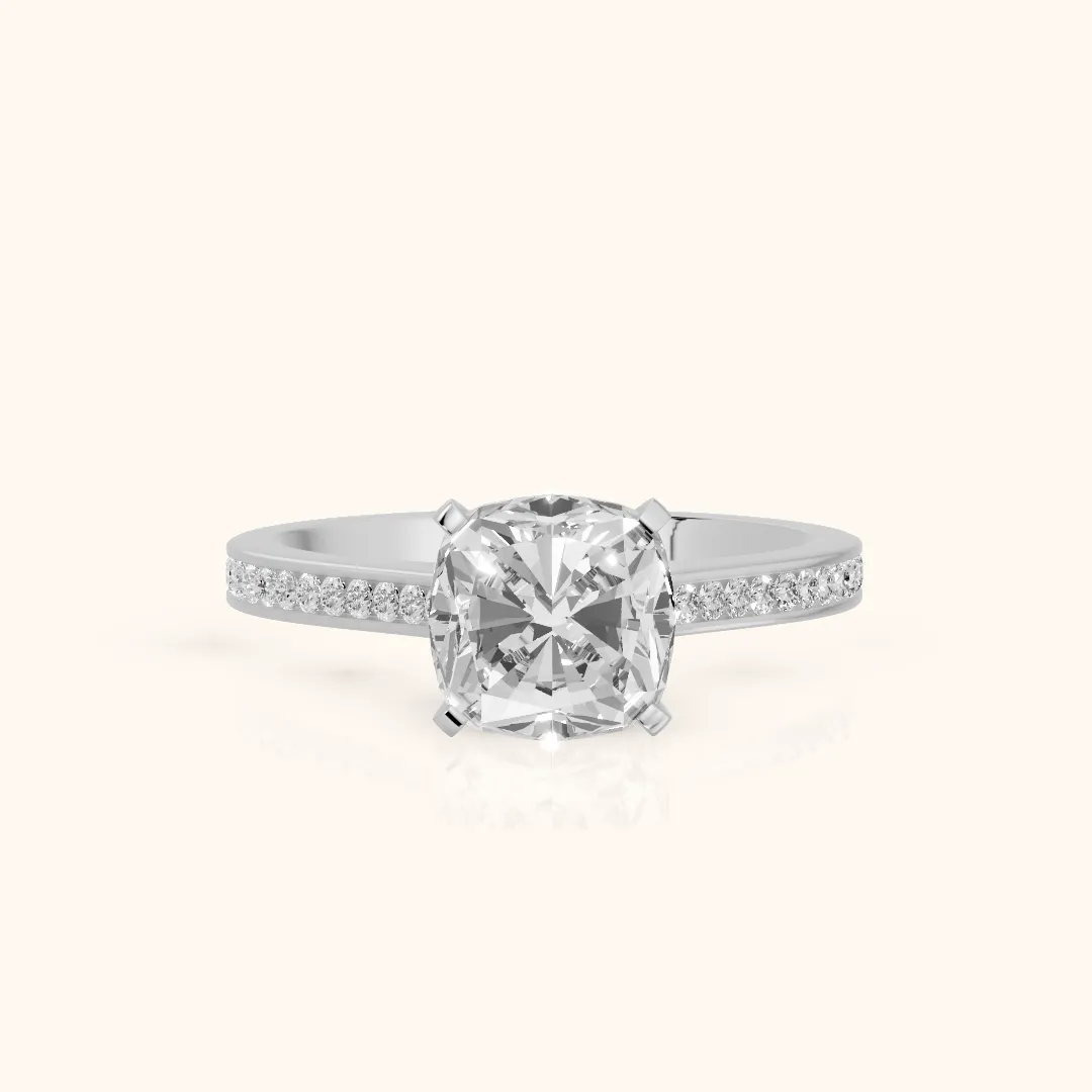 Carrie Cathedral Channel Set Cushion Diamond Engagement Ring in Silver — view 2