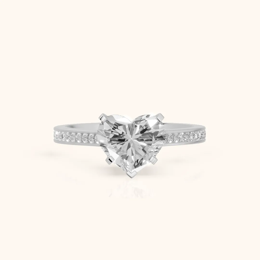 Carrie Cathedral Channel Set Heart Diamond Engagement Ring in Platinum — view 2