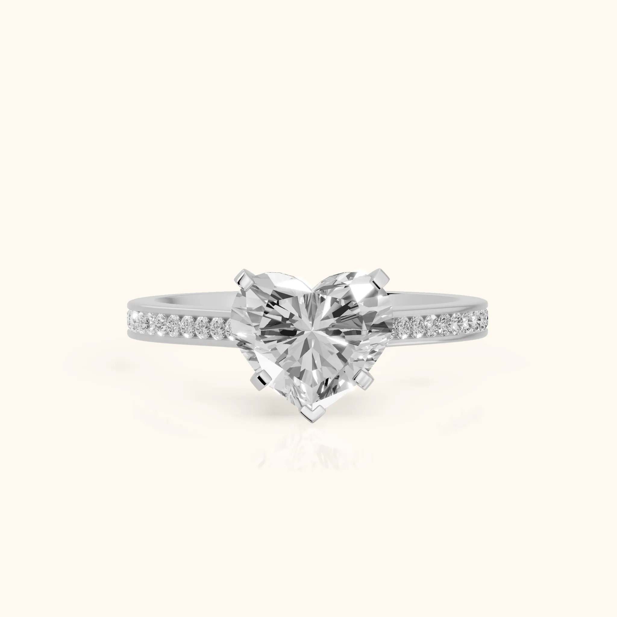 Carrie Cathedral Channel Set Heart Diamond Engagement Ring in Platinum — view 1