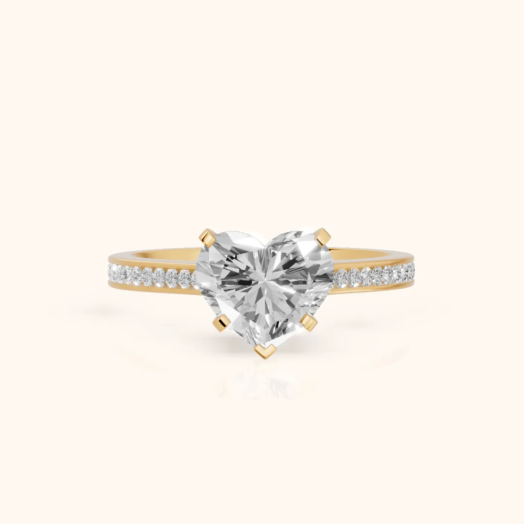 Carrie Cathedral Channel Set Heart Diamond Engagement Ring in Yellow Gold — view 2