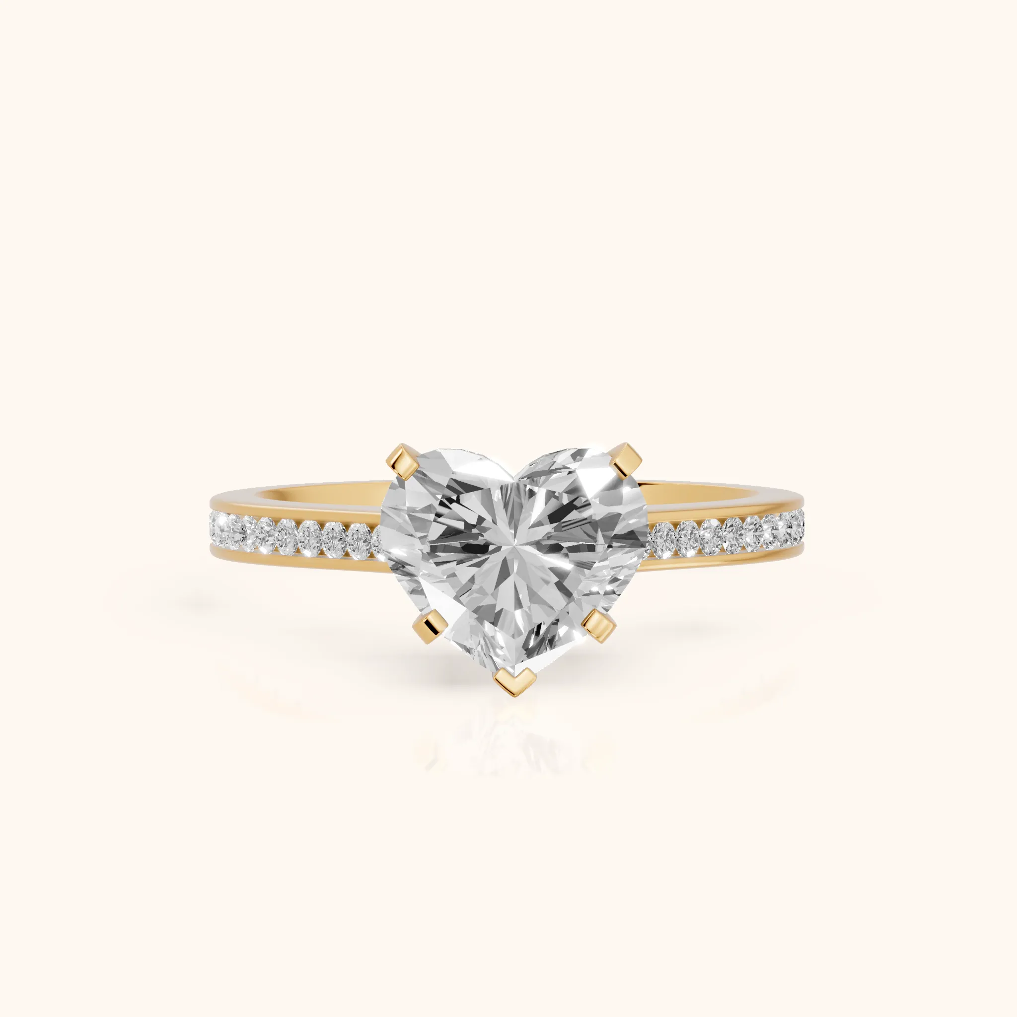Carrie Cathedral Channel Set Heart Diamond Engagement Ring in Yellow Gold — view 1
