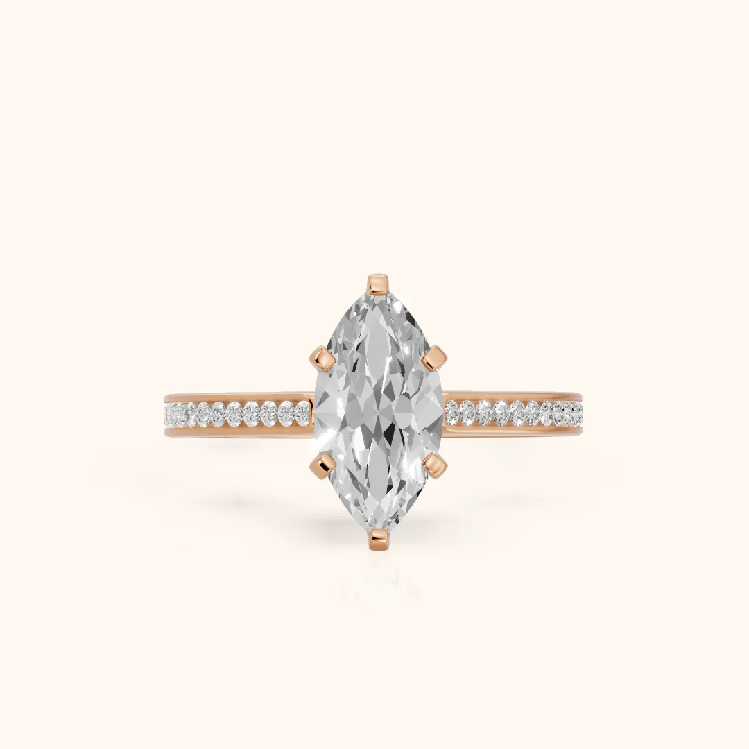 Carrie Cathedral Channel Set Marquise Diamond Engagement Ring in Rose Gold — view 2