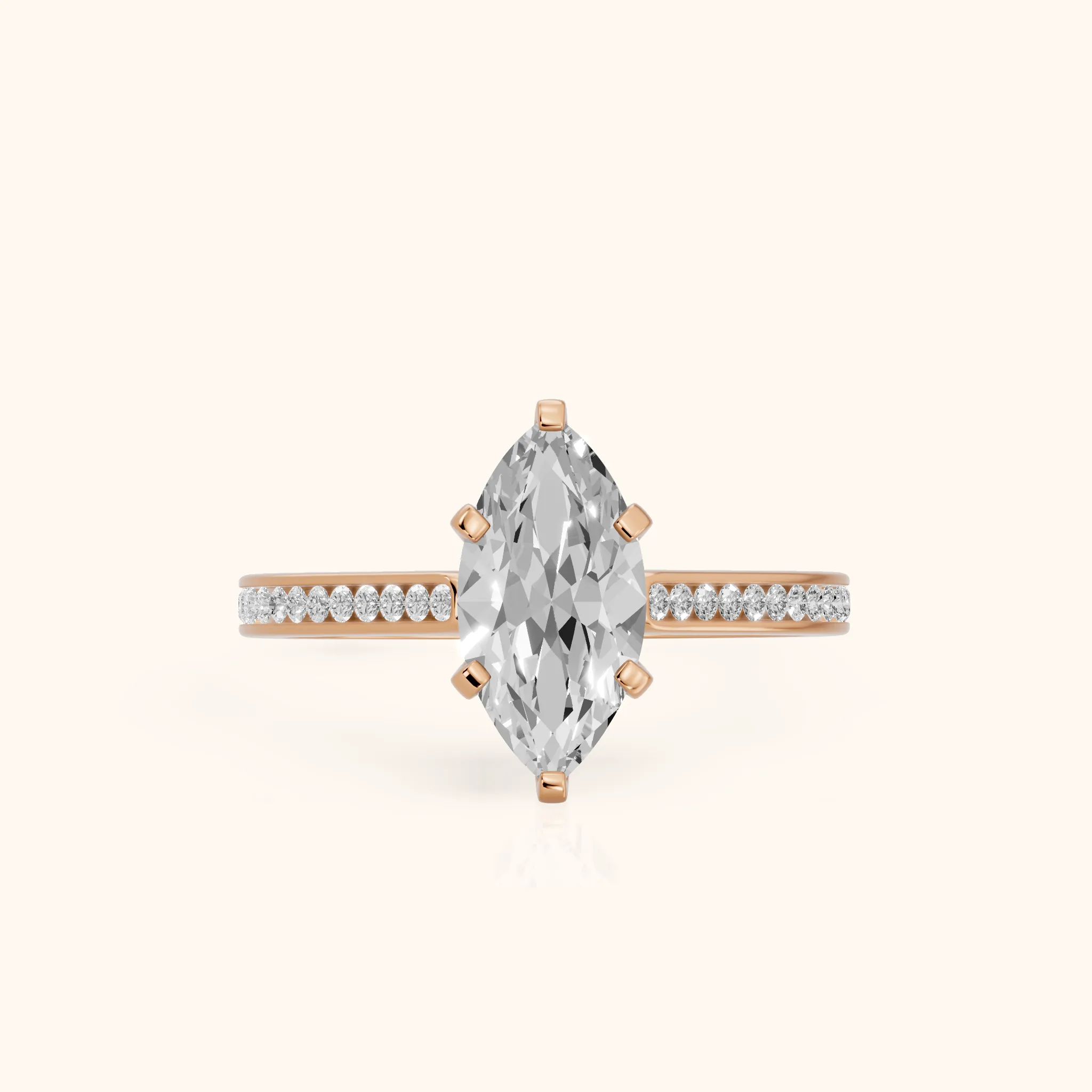 Carrie Cathedral Channel Set Marquise Diamond Engagement Ring in Rose Gold — view 1