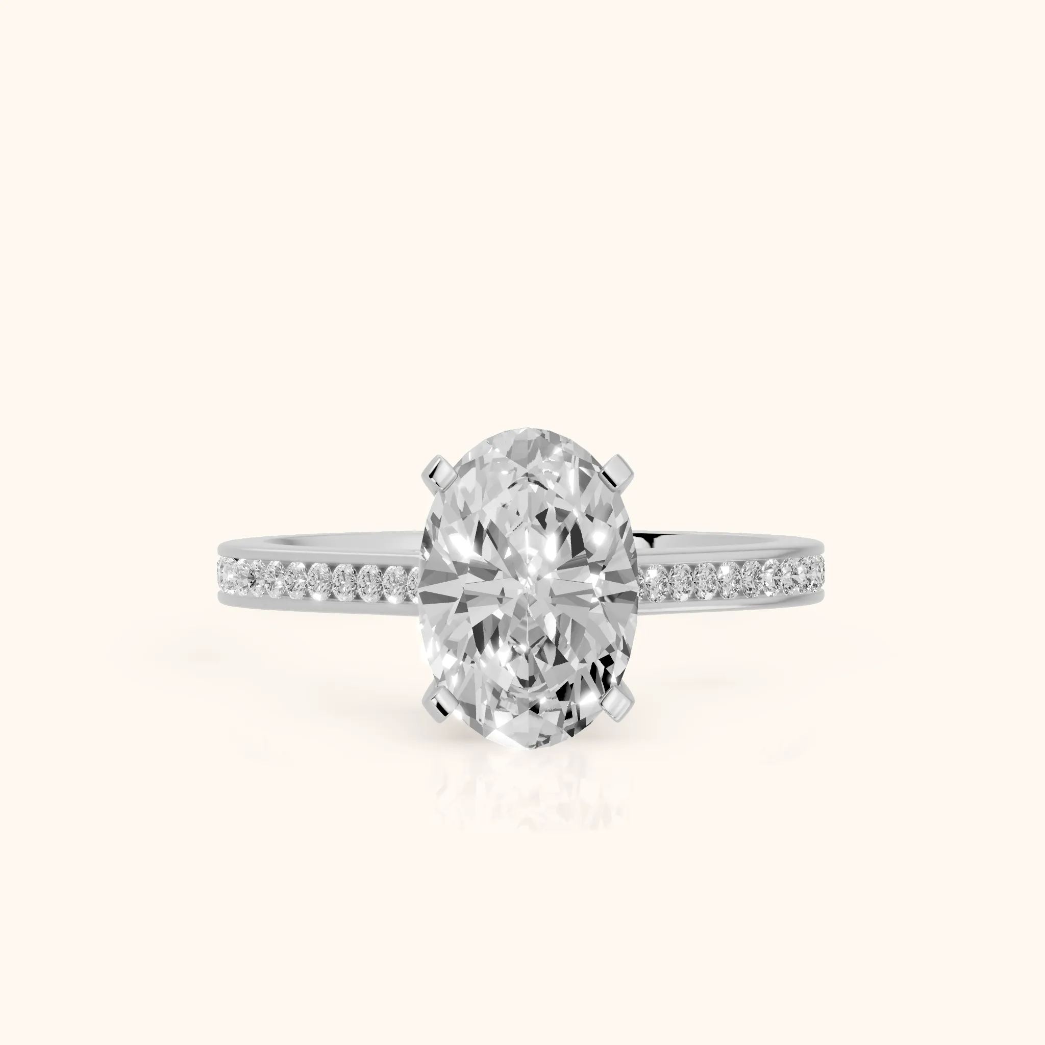 Carrie Cathedral Channel Set Oval Diamond Engagement Ring in Silver — view 1