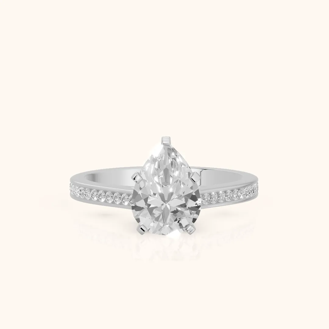 Carrie Cathedral Channel Set Pear Diamond Engagement Ring in Silver — view 2