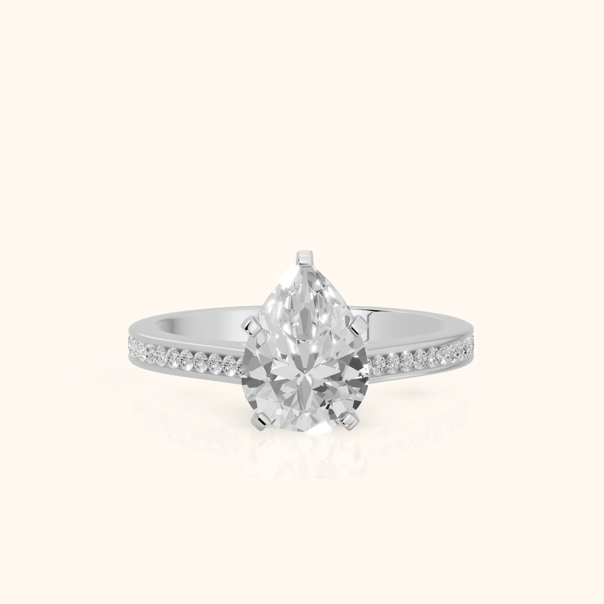 Carrie Cathedral Channel Set Pear Diamond Engagement Ring in Silver — view 1