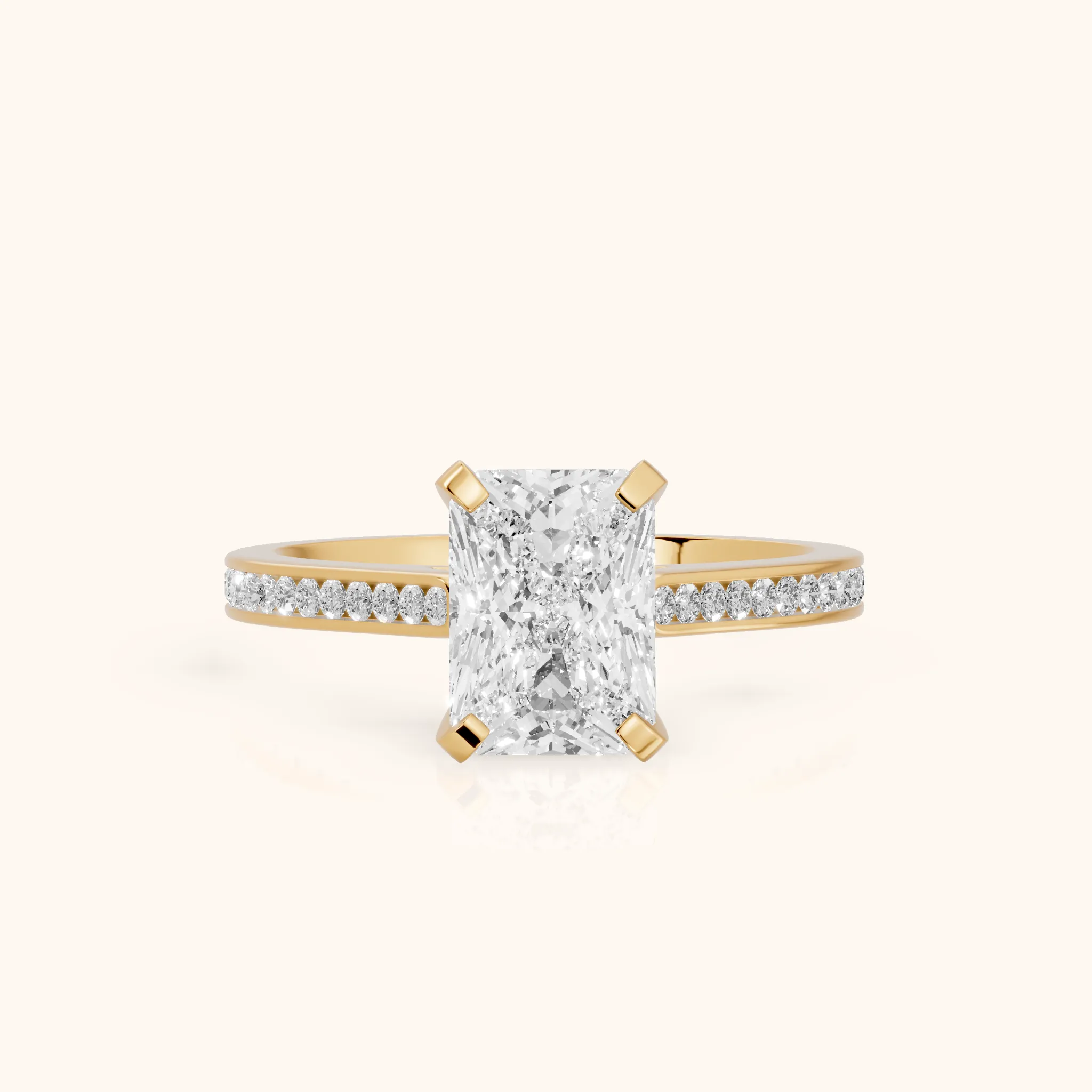 Carrie Cathedral Channel Set Radiant Diamond Engagement Ring in Yellow Gold — view 1