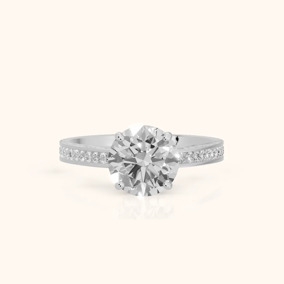 Cassie Engraved Channel Set Round Diamond Engagement Ring in Platinum — view 2