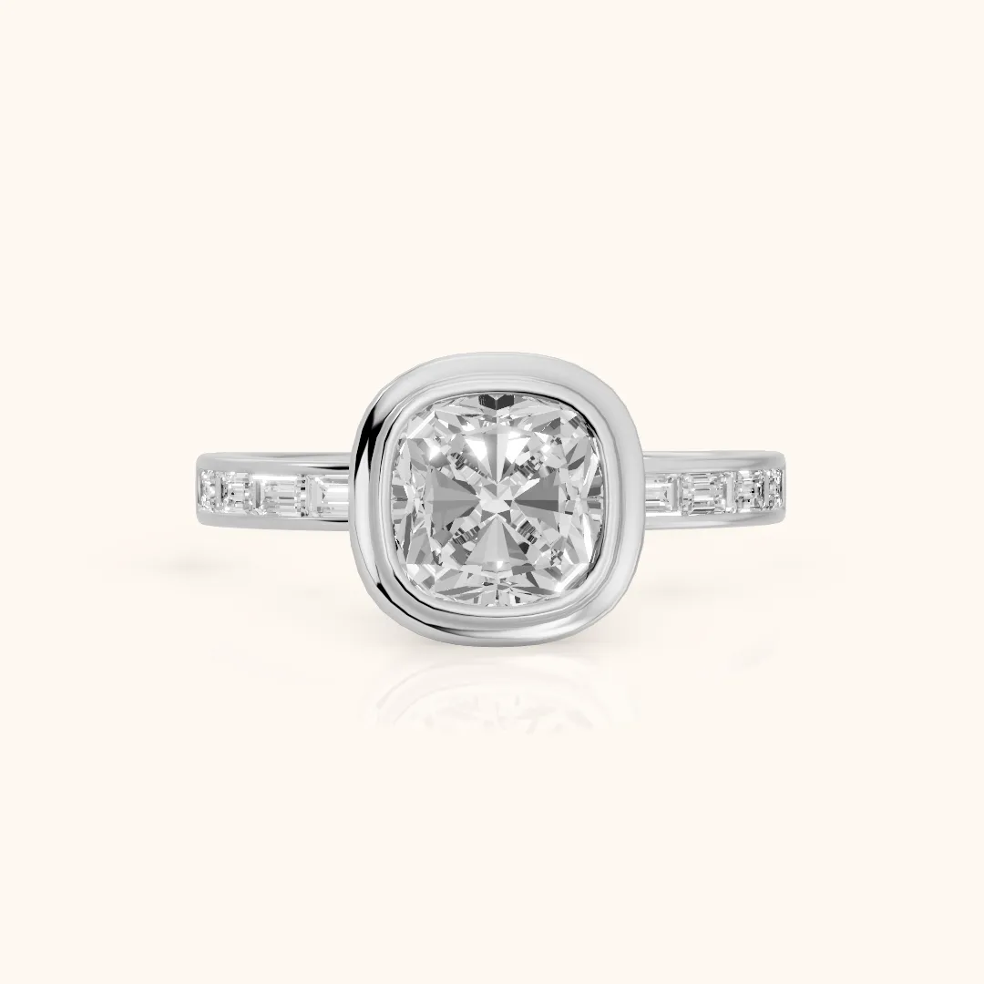 Darcy Bezel Channel Set Cushion Diamond Engagement Ring in White Gold — view 2