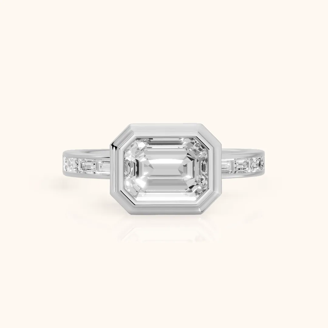 Darcy Bezel Channel Set Emerald Diamond Engagement Ring in Platinum — view 2