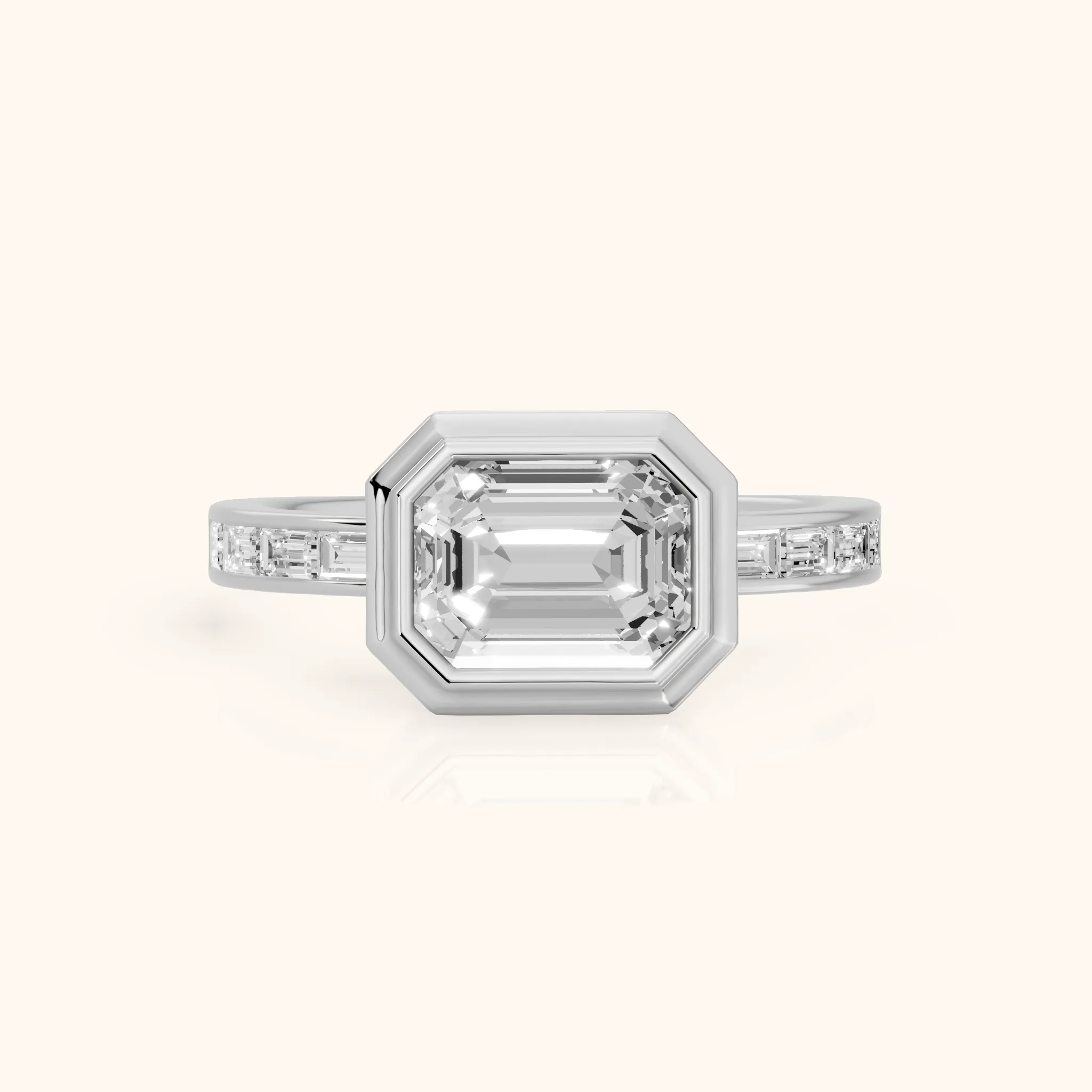Darcy Bezel Channel Set Emerald Diamond Engagement Ring in Platinum — view 1