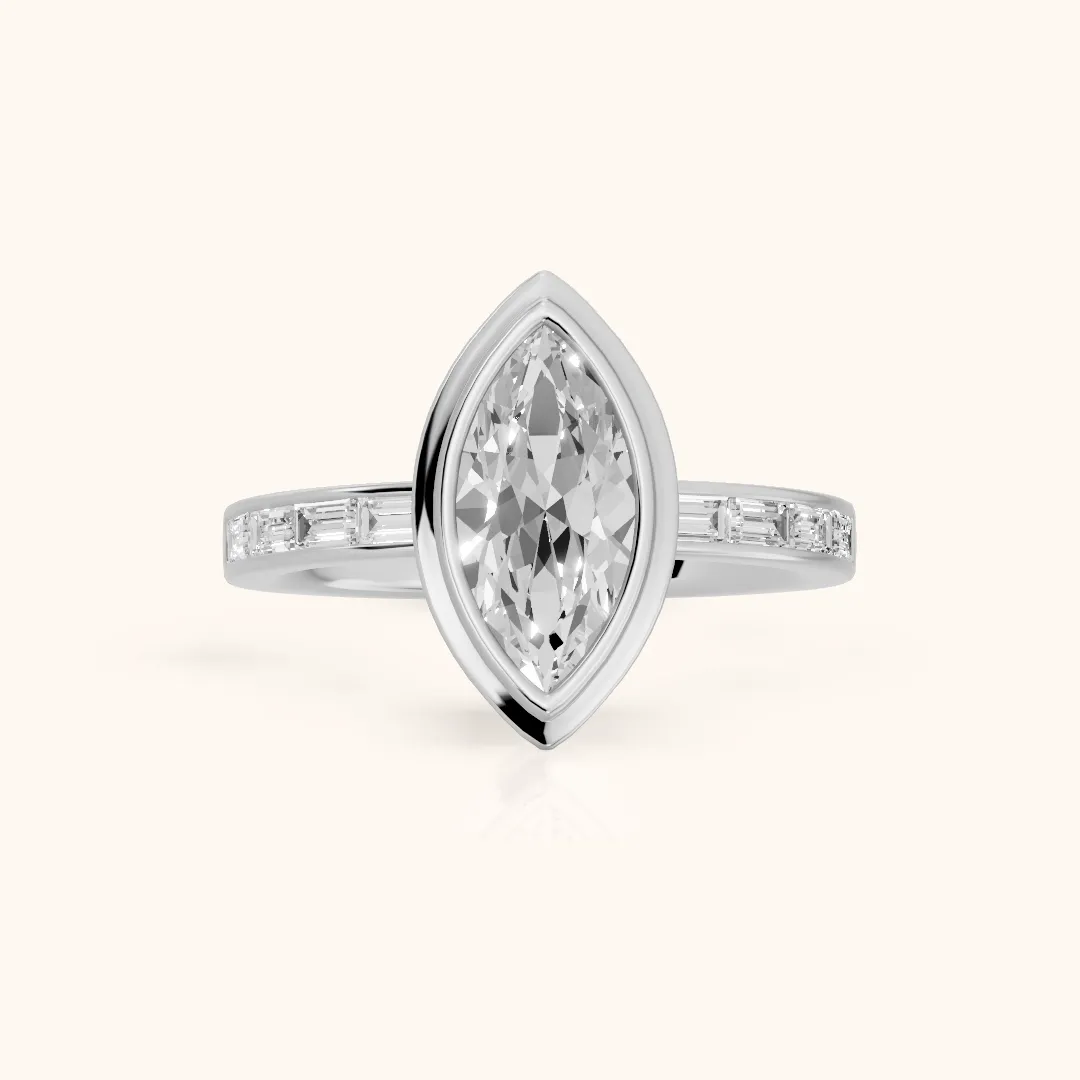 Darcy Bezel Channel Set Marquise Diamond Engagement Ring in Silver — view 2