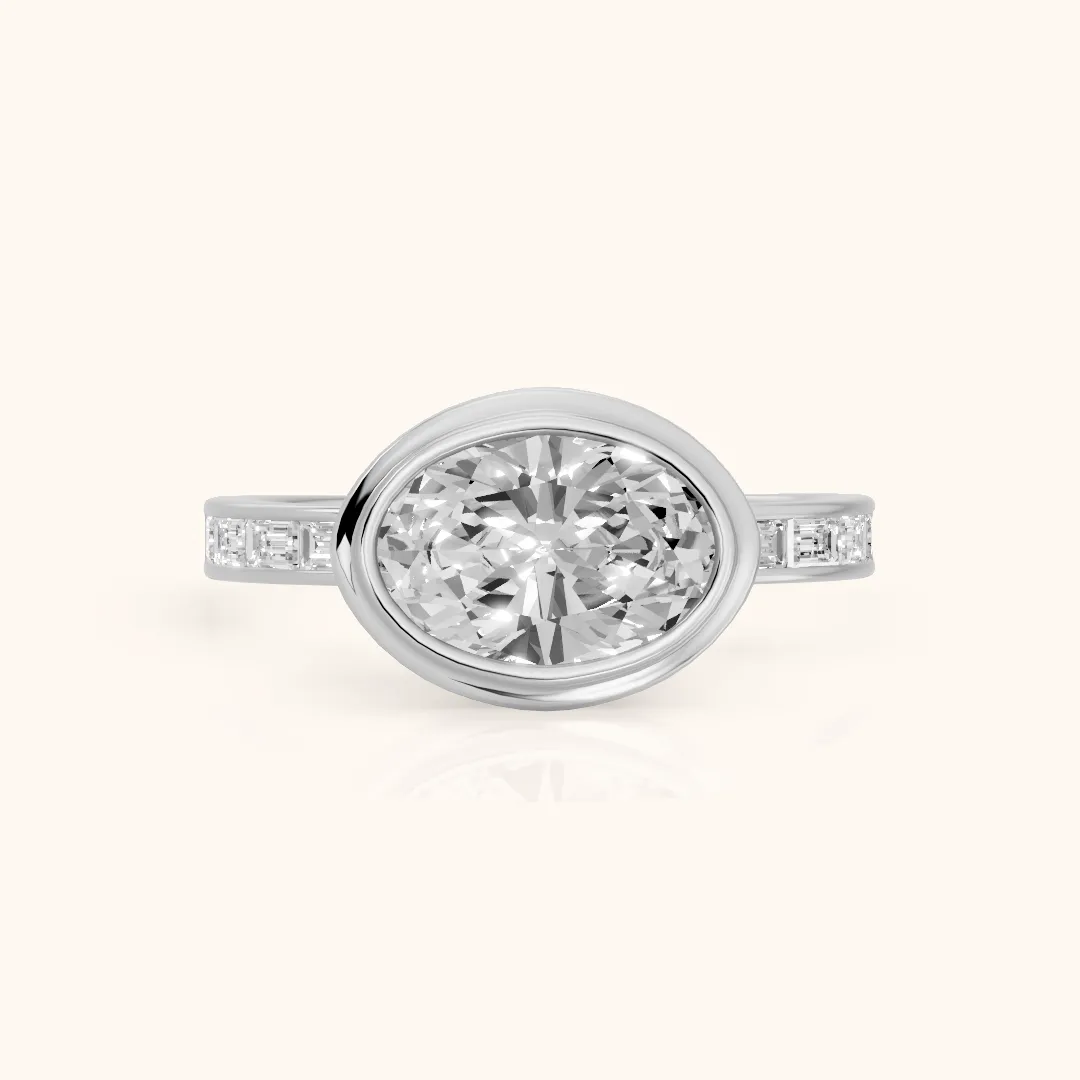 Darcy Bezel Channel Set Oval Diamond Engagement Ring in Platinum — view 2