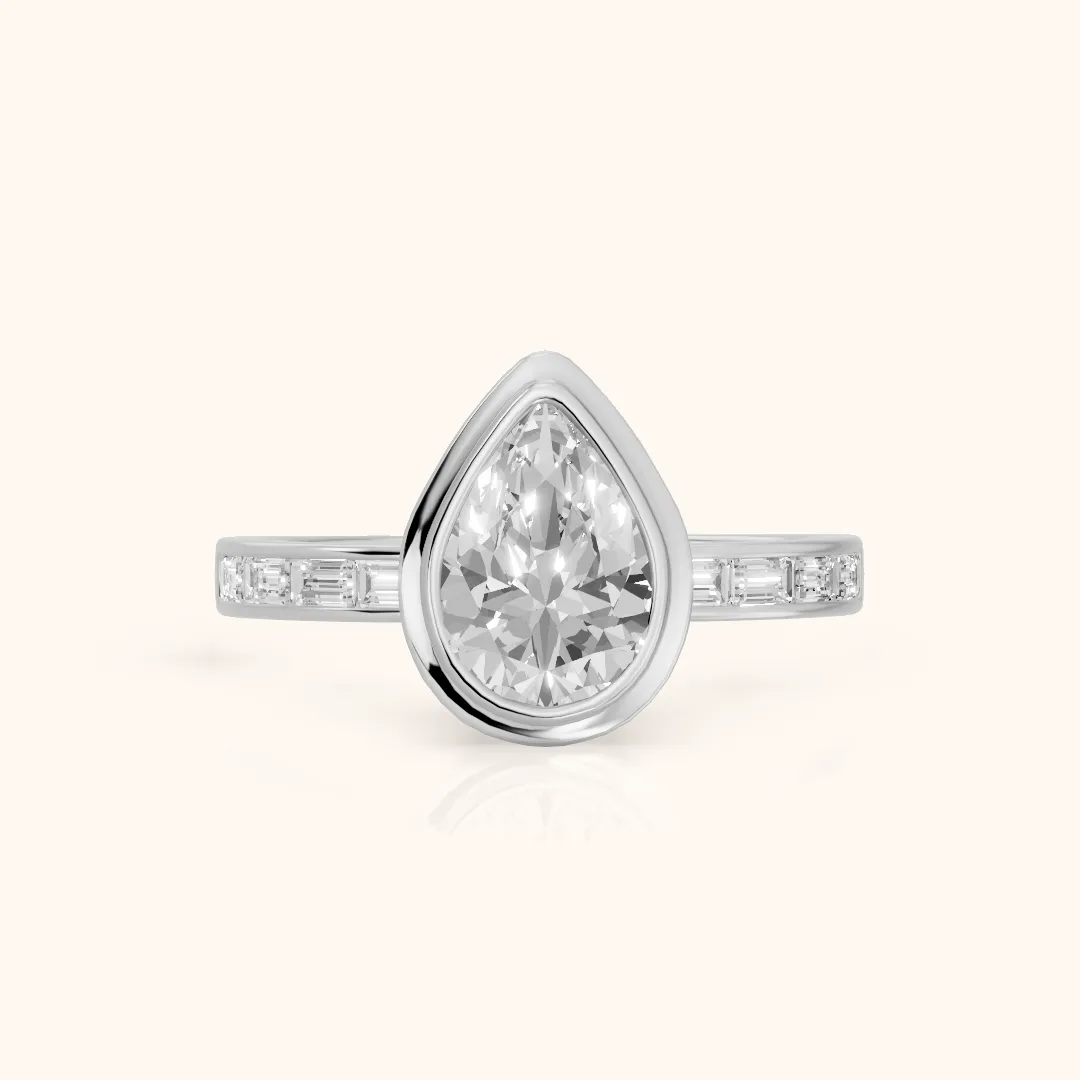 Darcy Bezel Channel Set Pear Diamond Engagement Ring in Platinum — view 2