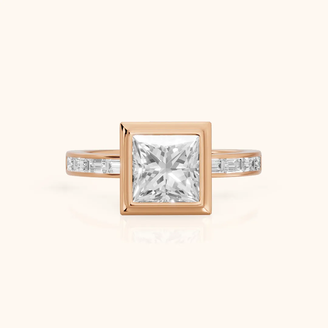 Darcy Bezel Channel Set Princess Diamond Engagement Ring in Rose Gold — view 2