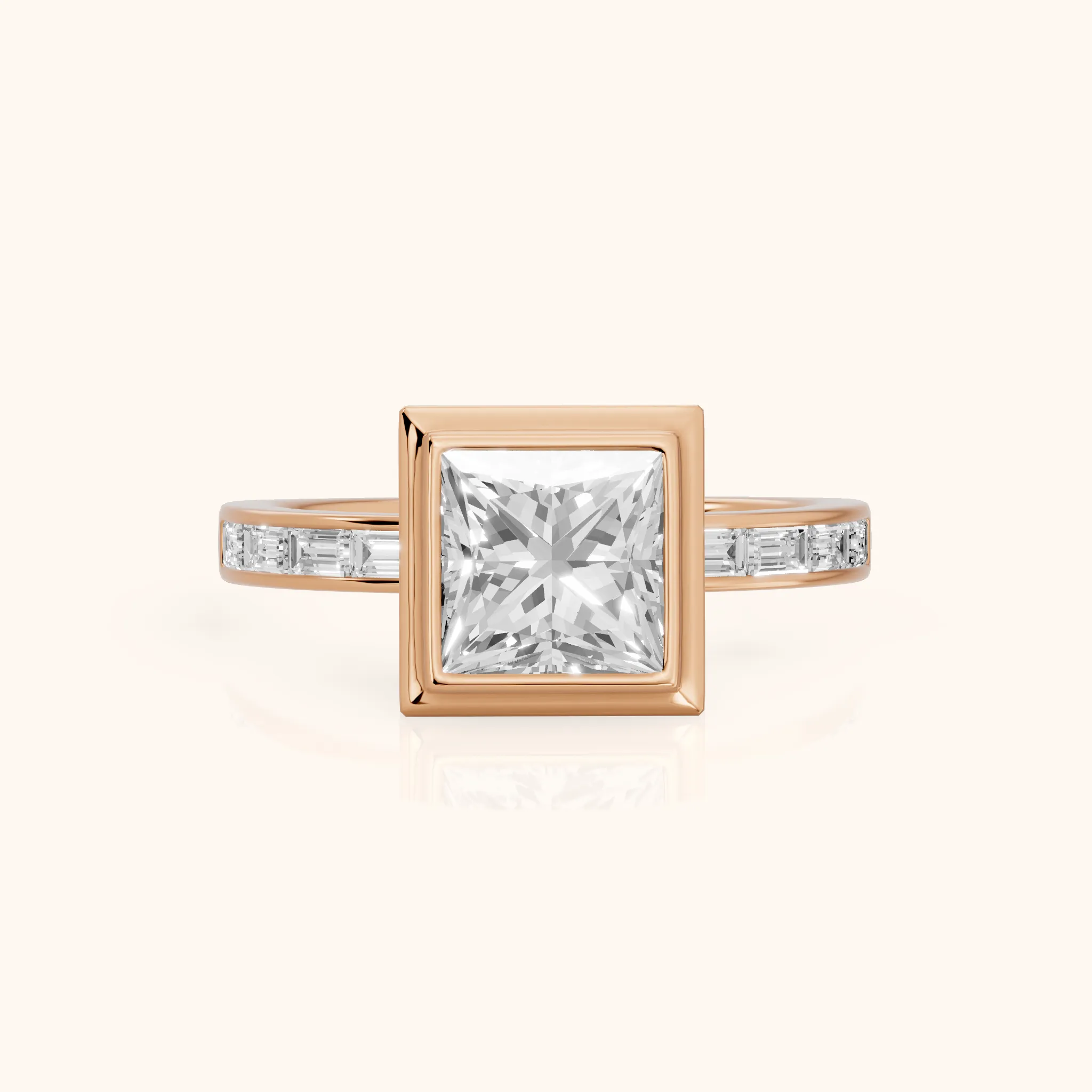 Darcy Bezel Channel Set Princess Diamond Engagement Ring in Rose Gold — view 1