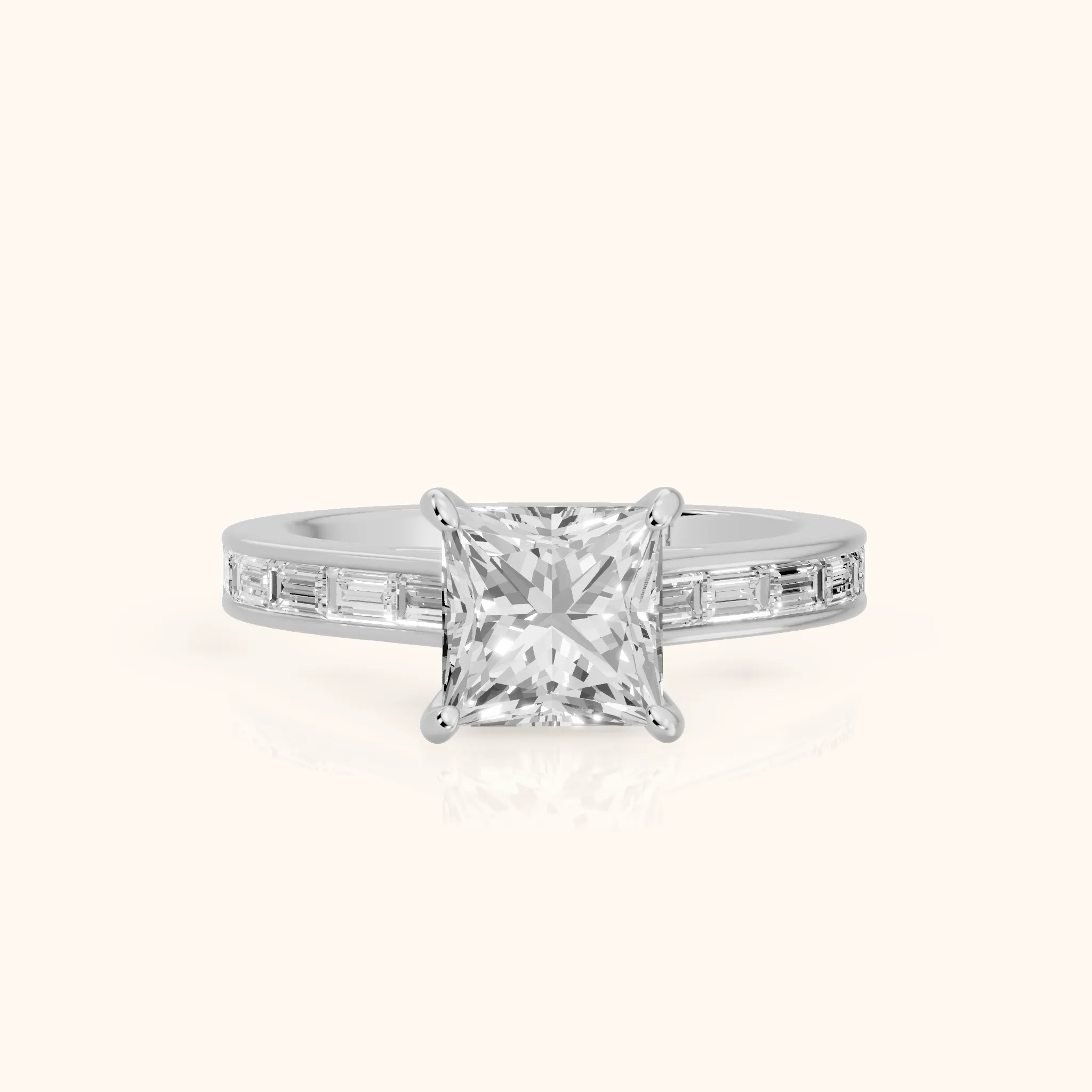 Dawn Baguette Channel Set Princess Diamond Engagement Ring in White Gold — view 1
