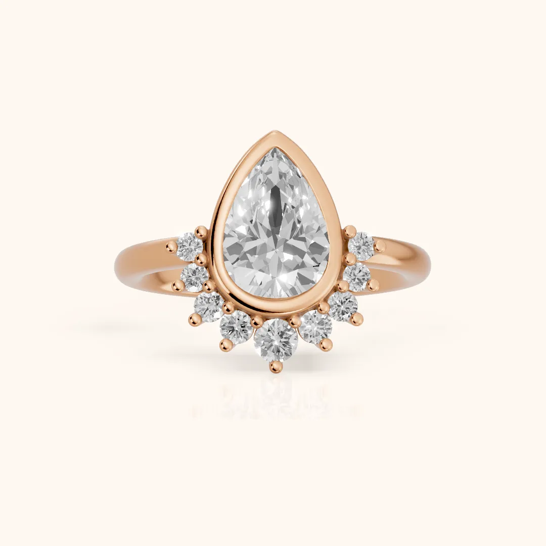 Dora Bezel Halo Pear Diamond Engagement Ring in Rose Gold — view 2