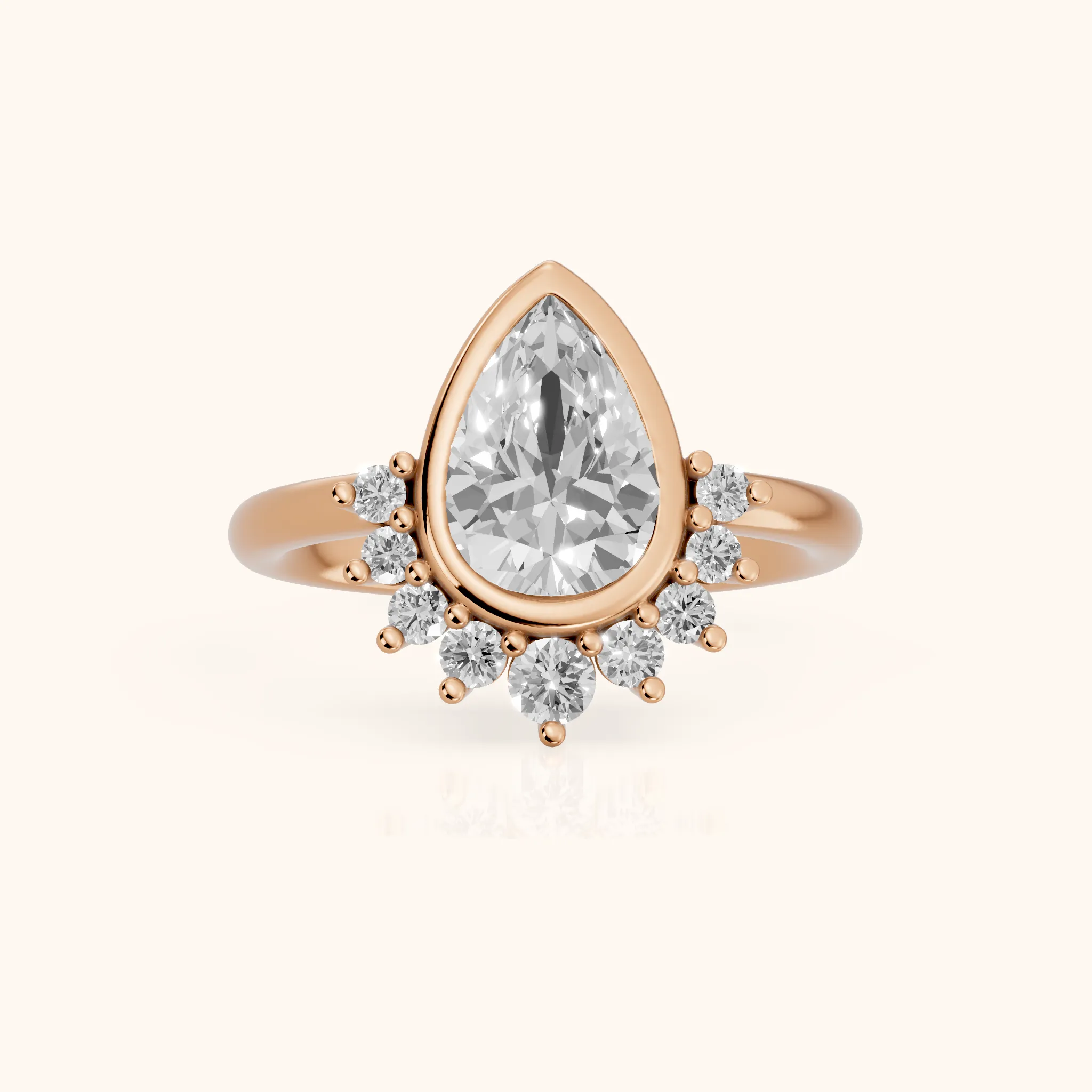Dora Bezel Halo Pear Diamond Engagement Ring in Rose Gold — view 1