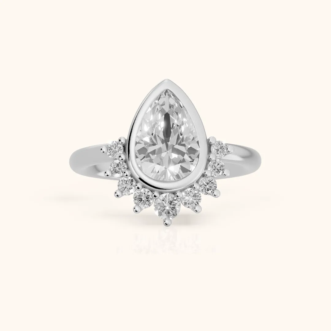 Dora Bezel Halo Pear Diamond Engagement Ring in Silver — view 2