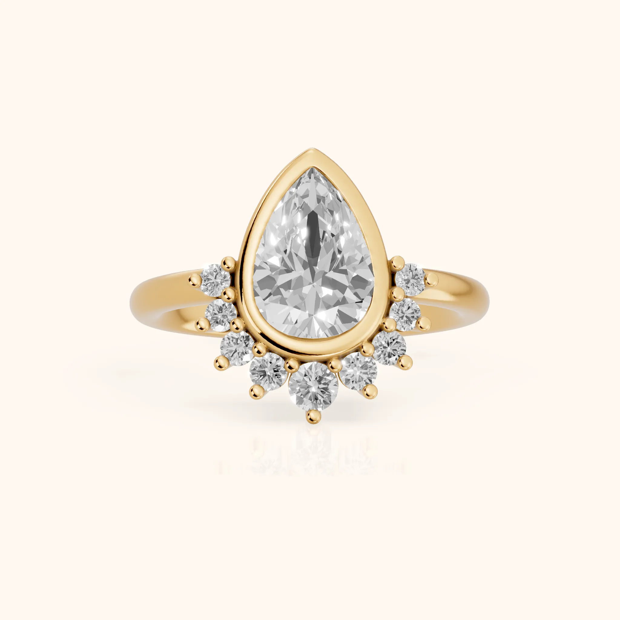 Dora Bezel Halo Pear Diamond Engagement Ring in Yellow Gold — view 1