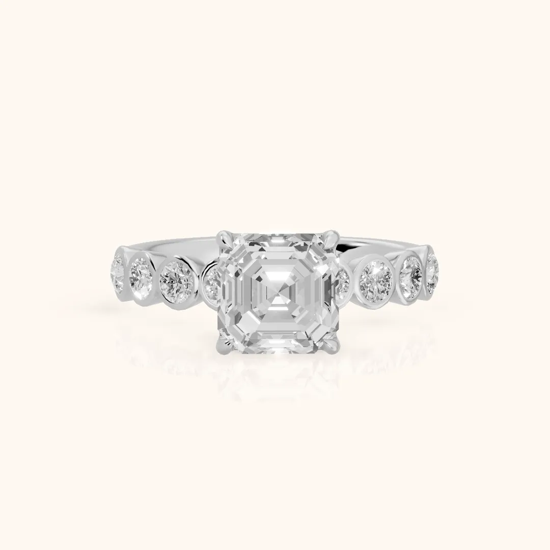 Edie Beaded Bezel Asscher Diamond Engagement Ring in White Gold — view 2