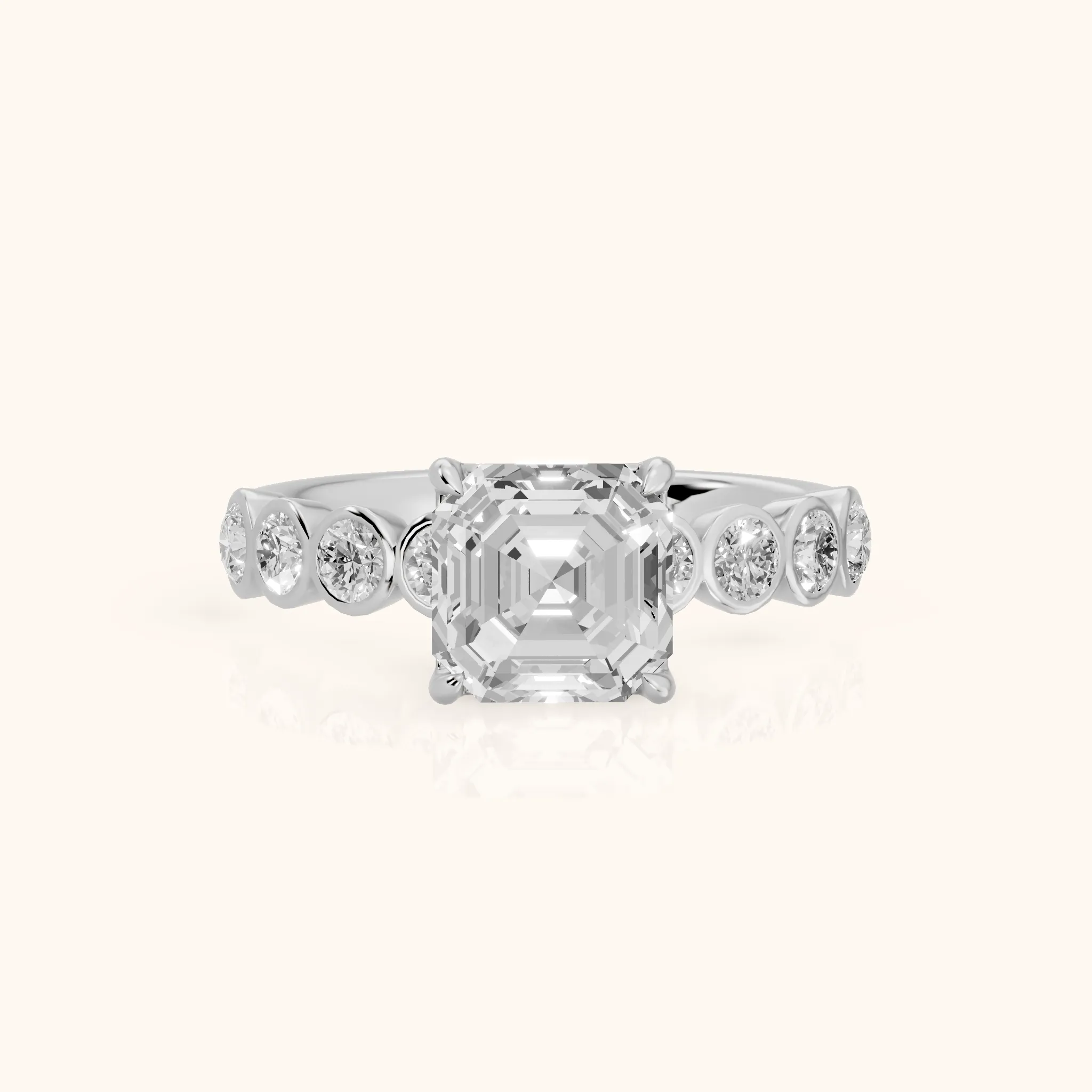 Edie Beaded Bezel Asscher Diamond Engagement Ring in White Gold — view 1