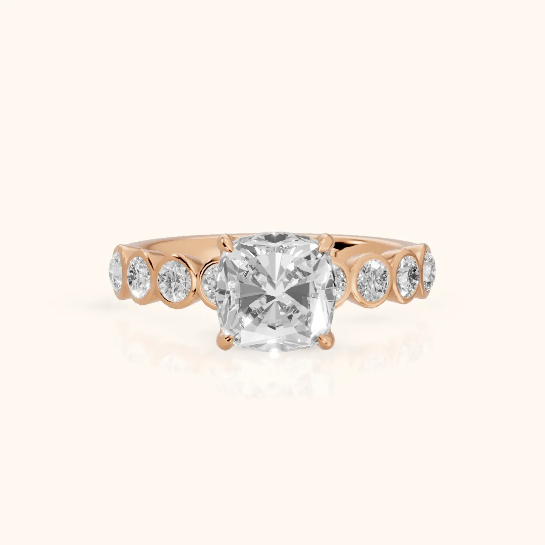 Edie Beaded Bezel Cushion Diamond Engagement Ring in Rose Gold — view 2