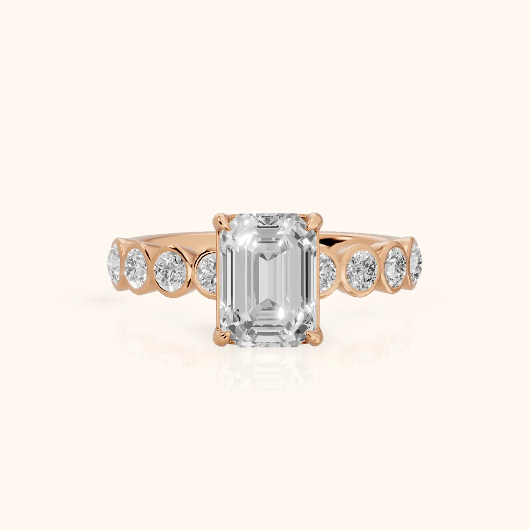 Edie Beaded Bezel Emerald Diamond Engagement Ring in Rose Gold — view 2