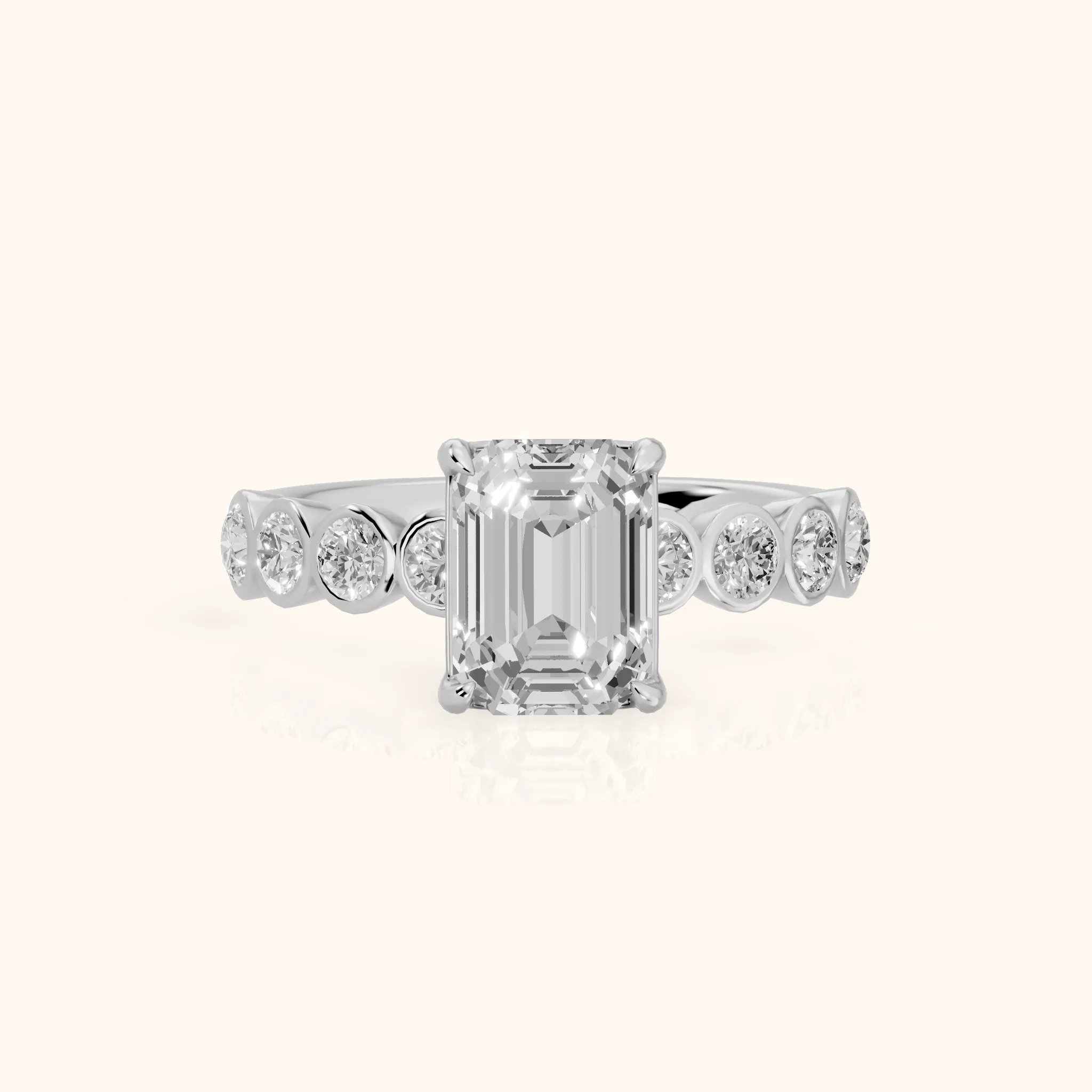 Edie Beaded Bezel Emerald Diamond Engagement Ring in Silver — view 1