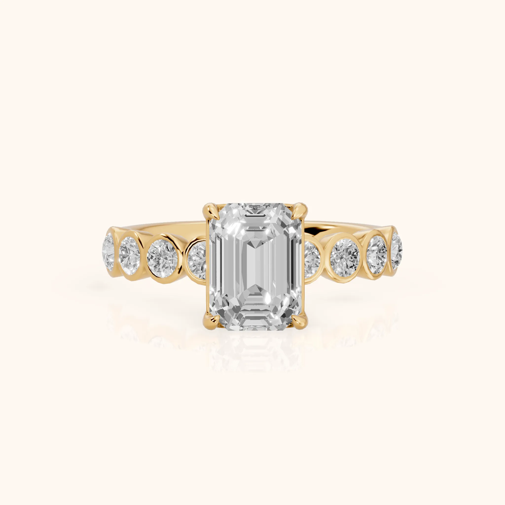 Edie Beaded Bezel Emerald Diamond Engagement Ring in Yellow Gold — view 1