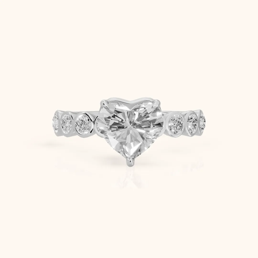 Edie Beaded Bezel Heart Diamond Engagement Ring in White Gold — view 2