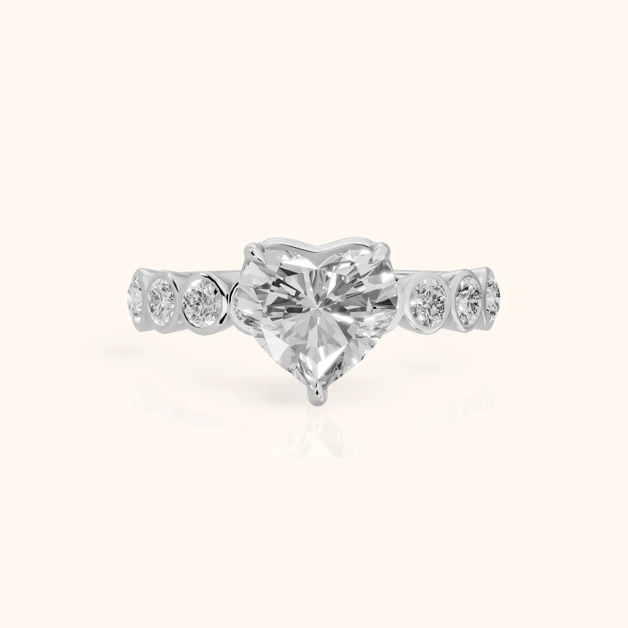 Edie Beaded Bezel Heart Diamond Engagement Ring in White Gold — view 1