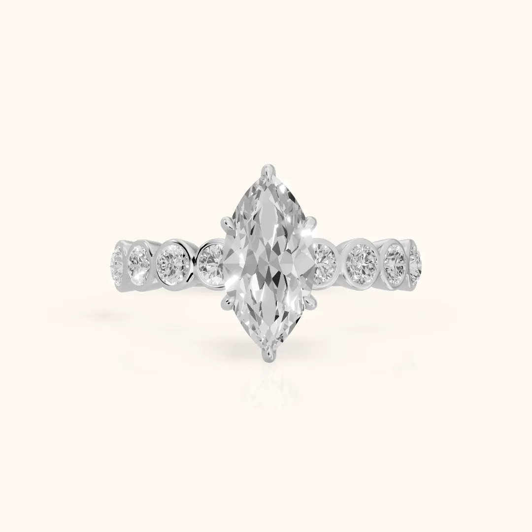 Edie Beaded Bezel Marquise Diamond Engagement Ring in Platinum — view 2