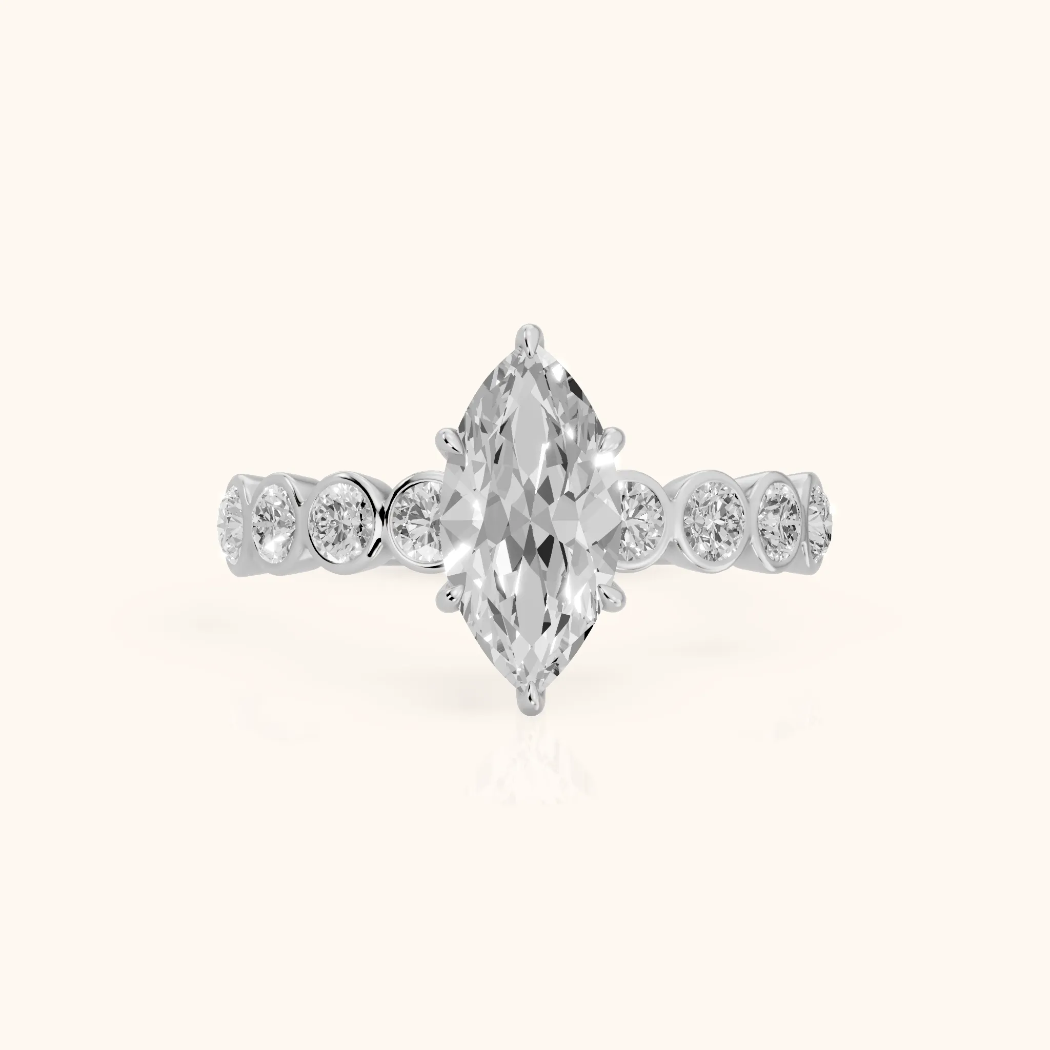 Edie Beaded Bezel Marquise Diamond Engagement Ring in Platinum — view 1