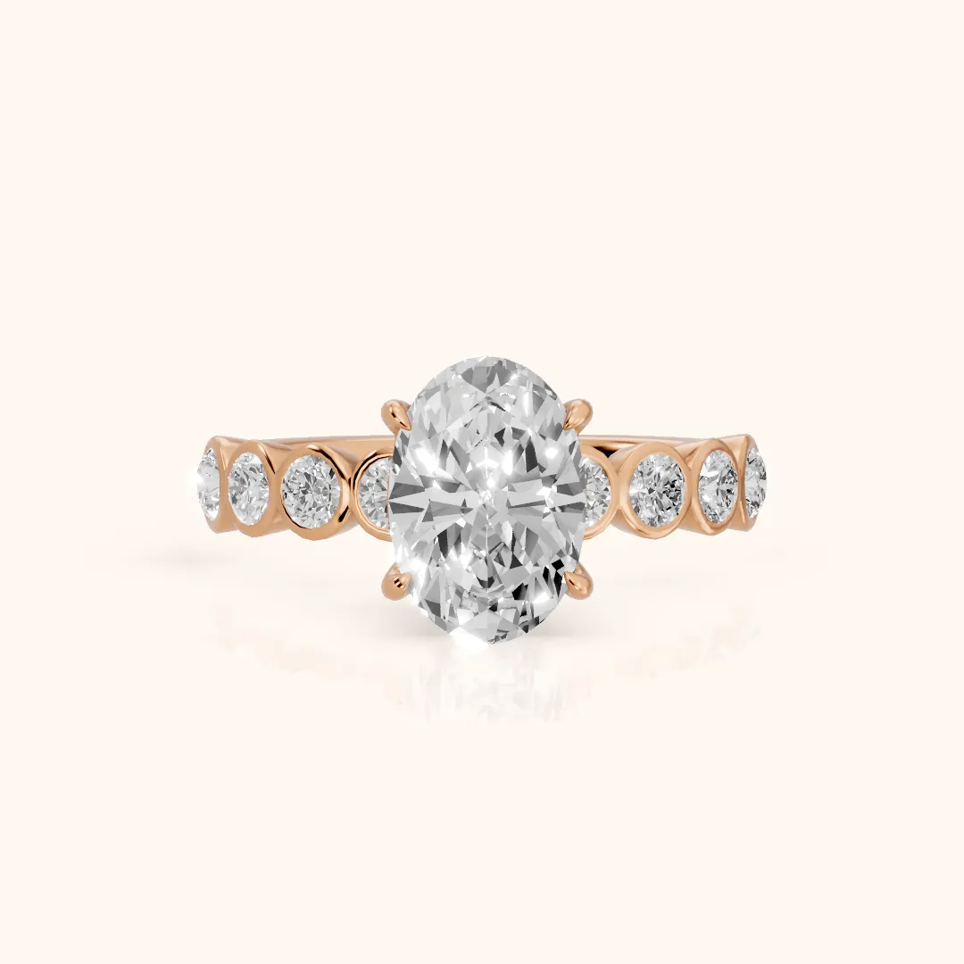 Edie Beaded Bezel Oval Diamond Engagement Ring in Rose Gold — view 2